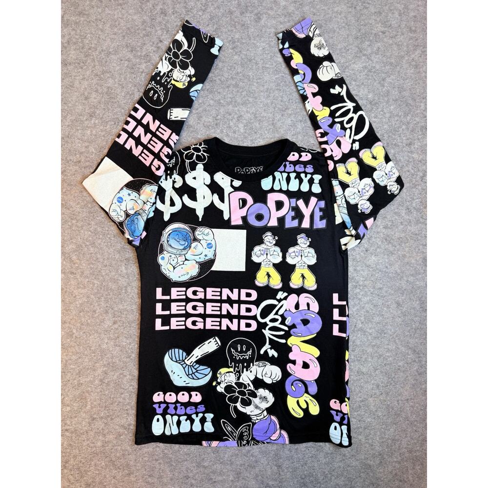 POPEYE Good Vibes Legend Pink Black Printed Long Sleeve Shirt Women's Size M